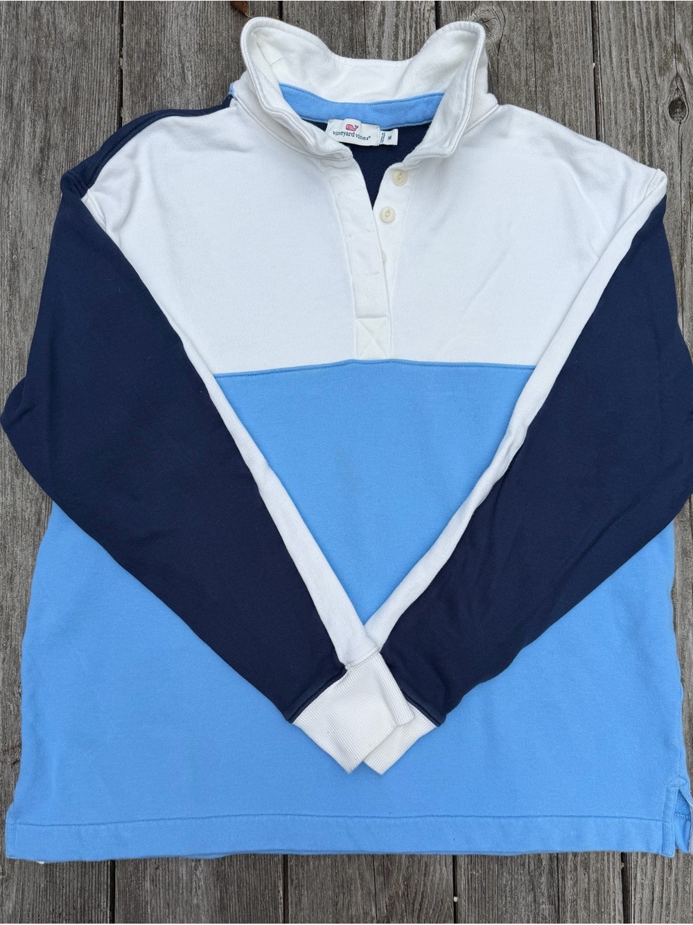 Vineyard Vines White, Light Blue & Navy Colorblock Rugby Pullover